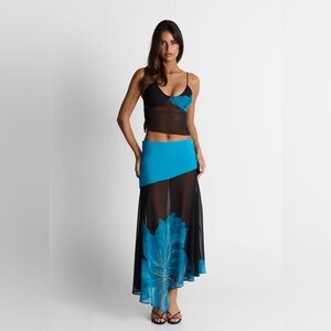 Black & Teal Sheer Maxi Skirt Set